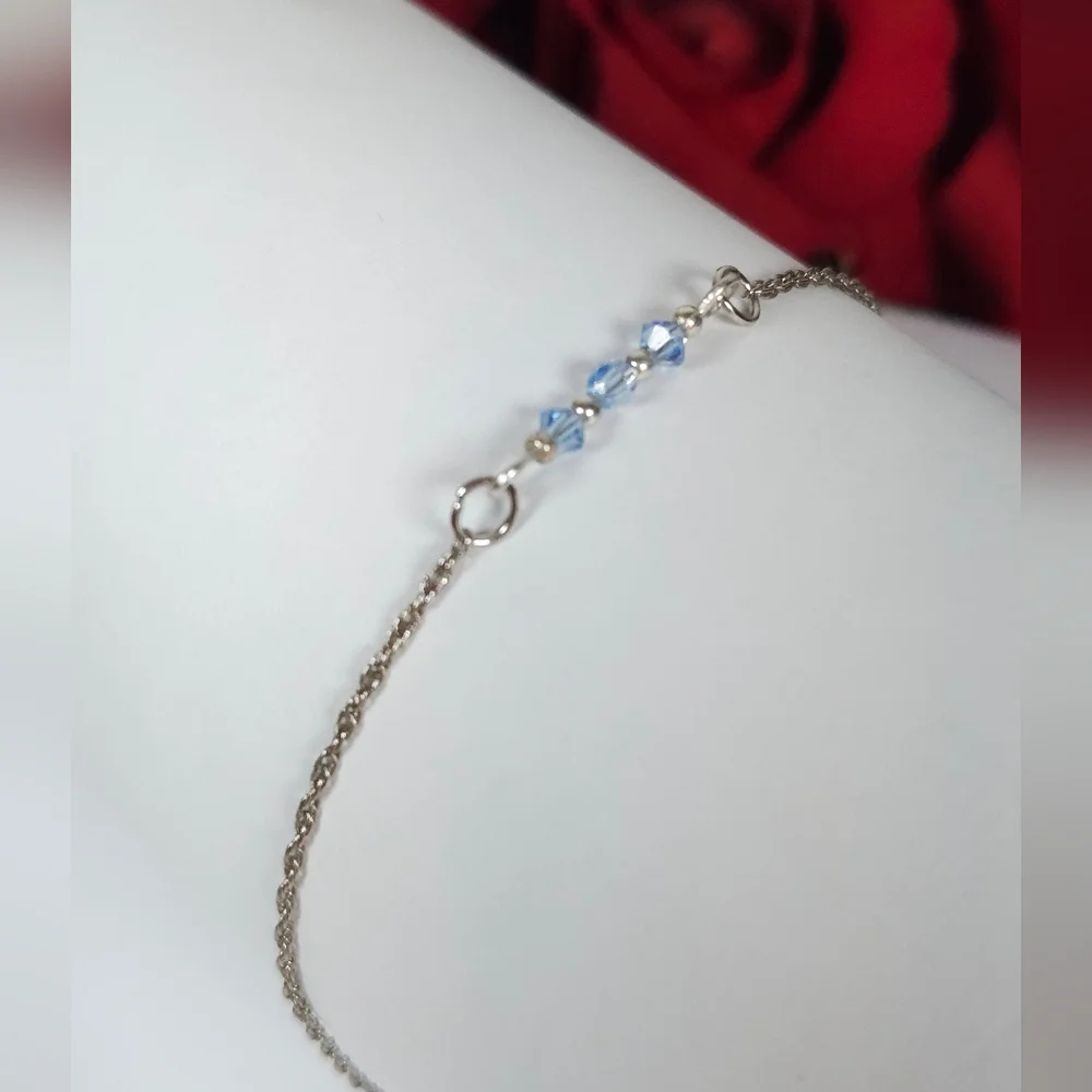 Handmade Dainty Blue Crystal Bar Silver Bracelet Dainty Crystal Chain Bracelet